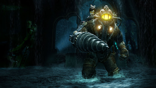 BioShock video games presented Little Sisters almost always accompanied by a Big Daddy.